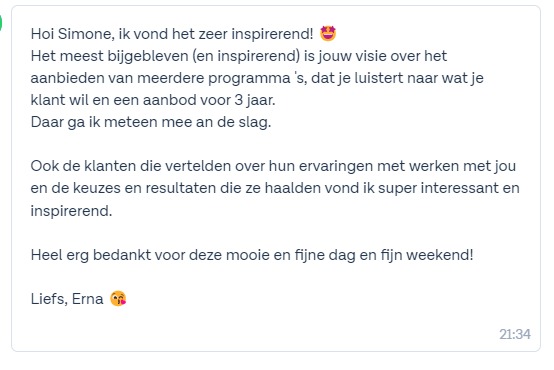 WhatsApp reactie van een deelnemer