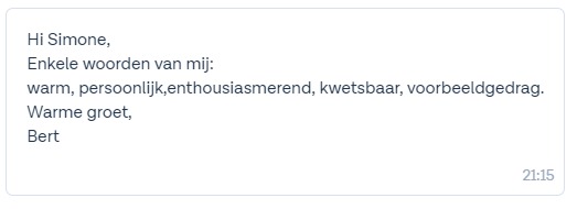 WhatsApp reactie van een deelnemer