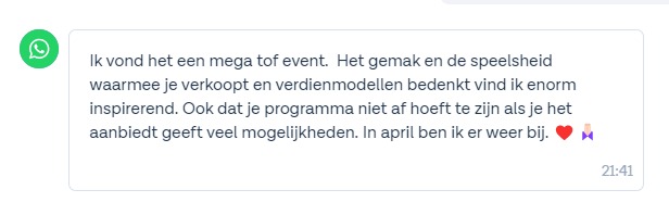 WhatsApp reactie van een deelnemer