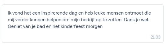 WhatsApp reactie van een deelnemer