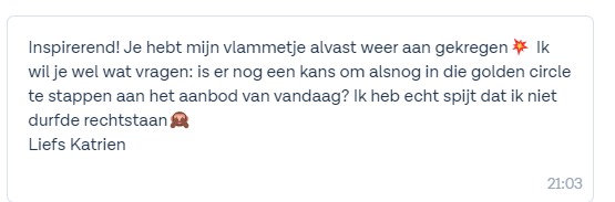 WhatsApp reactie van een deelnemer