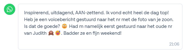 WhatsApp reactie van een deelnemer