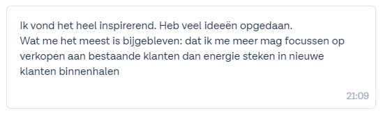 WhatsApp reactie van een deelnemer