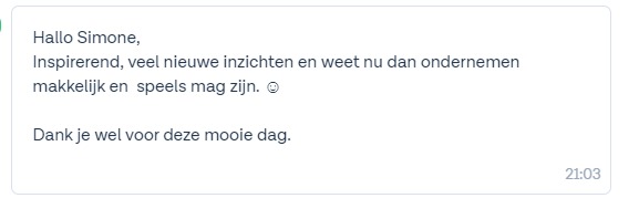 WhatsApp reactie van een deelnemer