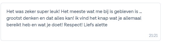 WhatsApp reactie van een deelnemer