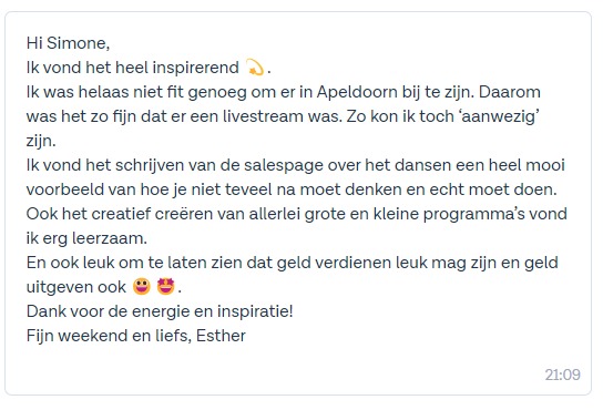 WhatsApp reactie van een deelnemer