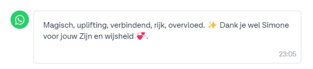 WhatsApp reactie van een deelnemer