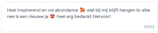 WhatsApp reactie van een deelnemer